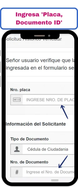 Ingresa 'Placa, Documento ID'