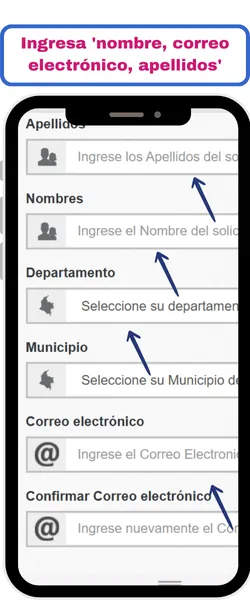 Ingresa 'nombre, correo electrónico, apellidos'