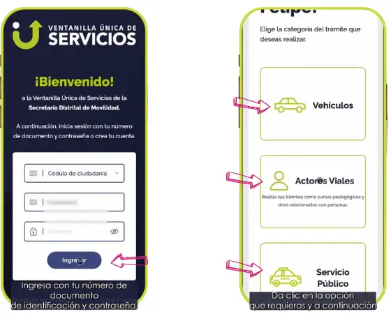 Iniciar sesión y seleccionar opción