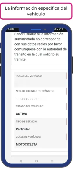 La información específica del vehículo